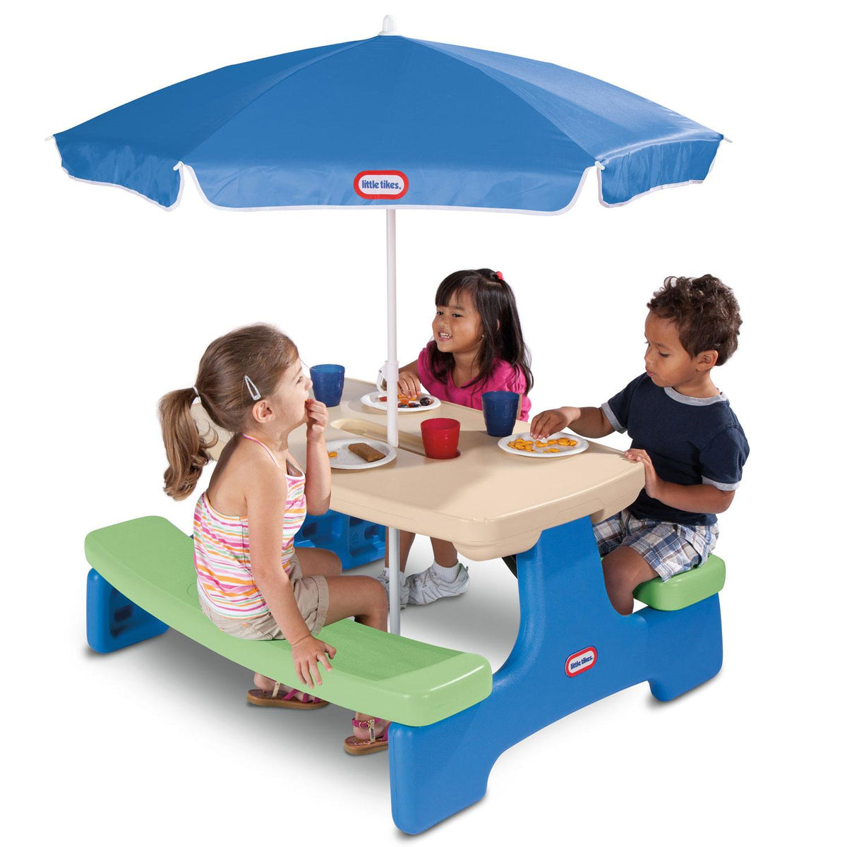 Easy Store™ Picnic Table with Umbrella - Blue/Green – Little Tikes ...