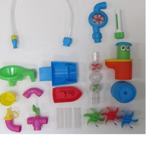 Hardware Pack: Spray Assy (I)Pop up Base (J) Pop up Assy (K) Spinners (L) Sprinkler Stick (M1) Spinometer (M2) Center Bubble Tube (N) Elbow (O) T-Valve (P) Elbow with Spout (Q) Dump Bucket Assy (T) Boat (U) Funnel (W) 4in Clear Tubes (R)